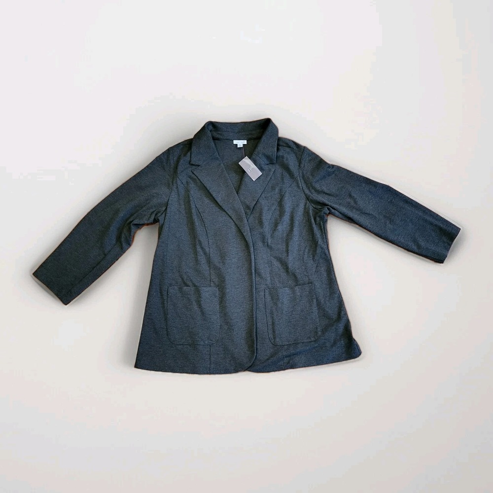 J. Jill Womens 2X Dark Charcoal Ponte Knit Open Front Blazer Jacket NWT